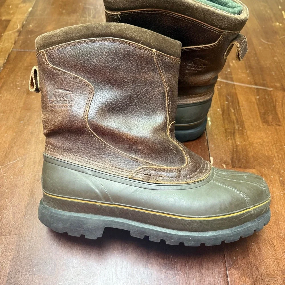 Sorel Kittson Pull-On Boots Mens Size 11 Brown Leather Waterproof Duck Boots
